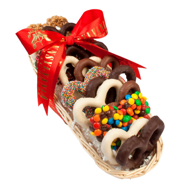 Chocolate Pretzel Sampler Basket, Gift Tins & Boxes